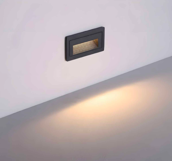 Led ugradna zidna svjetiljka za stepenište 3W 3000K crna IP65